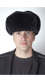 Black rex rabbit fur hat Russian style